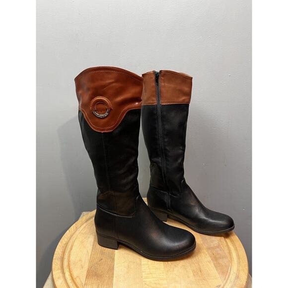 Nautica Gallatin‎ Boots Womens 7.5 Black Cognac Full Zip Knee High Riding - Picture 1 of 8